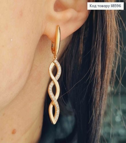 Серьги с подвижной подвеской "Спираль" в Блестящих камнях, 1,7+3,4см, англ. застежка, Xuping 18К 118596 фото 3