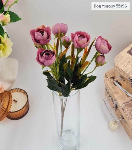 Композиция "Букет Фиолетовые пионы 5шт (3см)+ 5шт (2см)", высота 32см 551196 фото 2