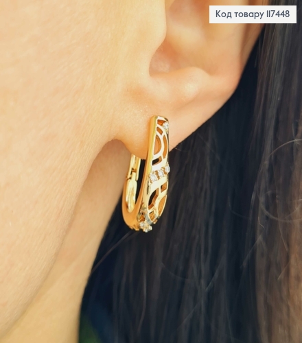 Серьги овальные, Ажурные украшены Камешками, длина 2,1см, XUPING 18K 117448 фото 3