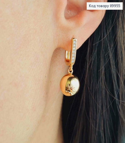 Серьги в камешках с подвесным шариком, длина 1,4+1см, английская застежка, Xuping 18K 119955 фото 2