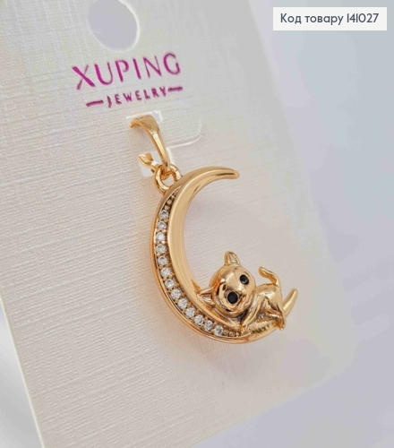 Кулон, "Котенок на Луне" с Блестящими камешками, 2,2см, Xuping 18К 141027 фото 2