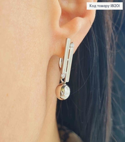 Сережки родовые, пластиночки с камешками и подвесками шариками, 3см, англ. зам. Xuping 181201 фото 2