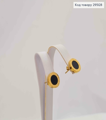 Серьги гвоздики "Римские часы" с черной эмалью, лимонного цвета, 1,1см. 295128 фото 2