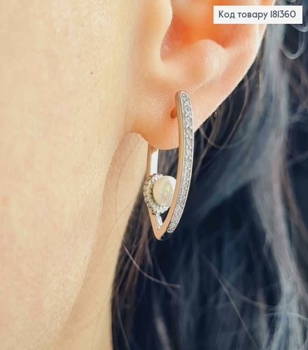 Сережки родованные, Стрелы с жемчужиной в камешках, 2,5см, англ. зам. Xuping 181360 фото 2