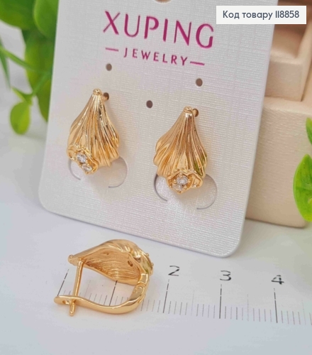 Серьги "Мушля" с Блестящими камешками, 1,6см, англ. застежка,Xuping 18К 118858 фото 2