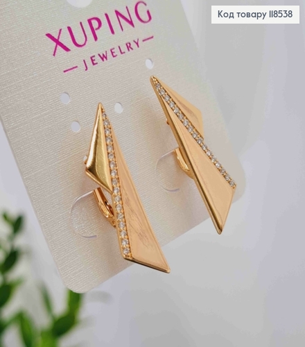 Серьги "Стрели" украшены Блестящими камешками, 3см, английская застежка, Xuping 18К 118538 фото 3