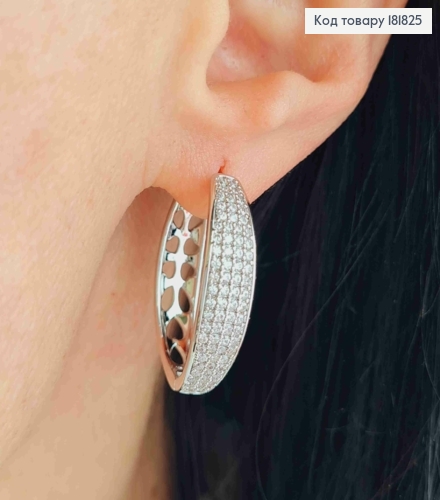 Серьги родованные Овальные украшены Блестящими камешками, 2,5см, XUPING 181825 фото 2