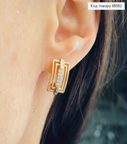 Серьги "Утонченные" с блестящими камешками, 1,6см, английская застежка, Xuping 18К 118582 фото 2