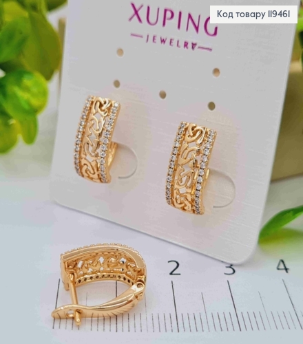 Серьги овальные "Ажурные" с Блестящими камешками, 1,5см, английская застежка, Xuping 18К 119461 фото 2