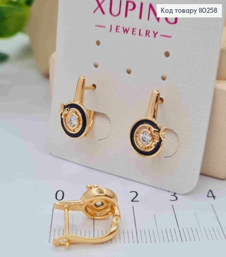 Сережки з Чорною емаллю та Метеликом, 1,5см, англійська застібка, Xuping 18K 110258 фото 2