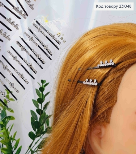 Заколка невидимка метал чорна з камінцями 5 см Абстракція в асорт.  2 шт/уп ціна за уп. 231048 фото 2