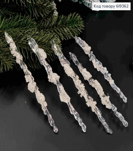 Набор фигурок (5шт) "БУРУЛЬКИ" ПРОЗРАЧНЫЕ с блеском, длина 15см, новогодние украшения, пластик,Украина 619362 фото 2