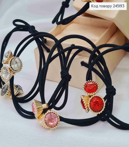 Резинка подвійна чорна з Великими Блискучими камнями в асортименті, 5см 245193 фото 2