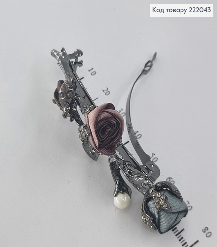 Заколка автомат метал з трояндою атласною  222043 фото 2