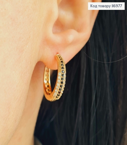 Серьги кольца 2см, в черных и белых камешках, Xuping 18K 116977 фото 2