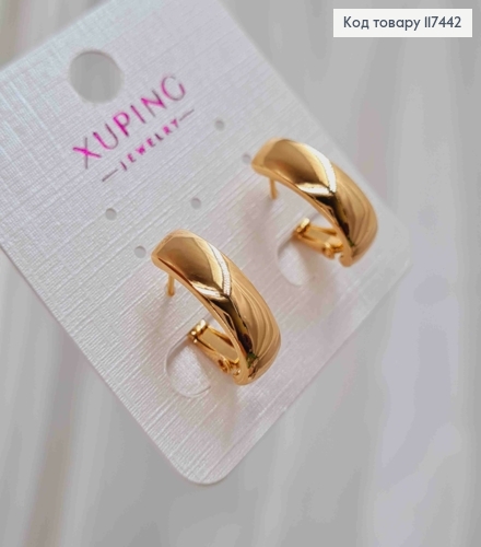 Серьги овальные Широкие, ширина 0,5 см, длина 1,7см, итальянская застежка, XUPING 18K 117442 фото 2