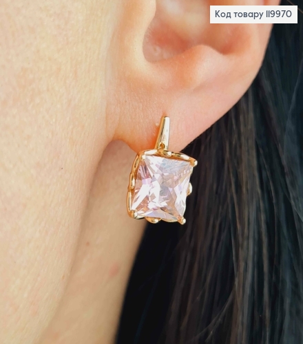 Серьги с квадратным изысканно-розовым камнем, дл. 1,5см, английская застежка, Xuping 18K 119970 фото 3