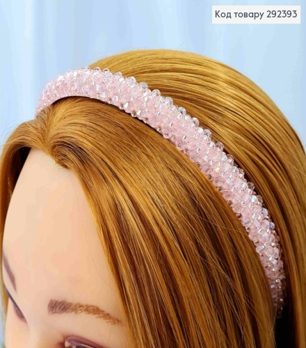 Обруч пластик, РОЖЕВОГО кольору,  плетений Стеклярусом та Бісером, ширина 1,5см 292393 фото 2