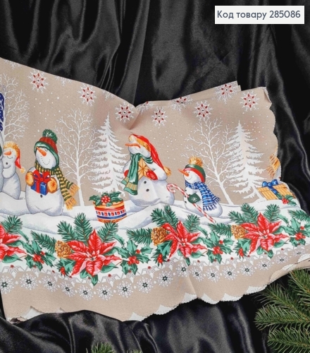 Скатерть новогодняя серая "Снеговички с подарками", размер 150*220см 285086 фото 3