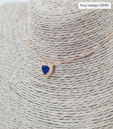 Цепочка с подвеской Сердечком с Синим камешком, 1см, длина 45+3см, Xuping 18K 121249 фото 2
