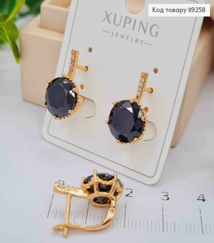 Серьги с изысканным Черным камнем, длина 1,8см, английская застежка, Xuping 18K. 119258 фото 3