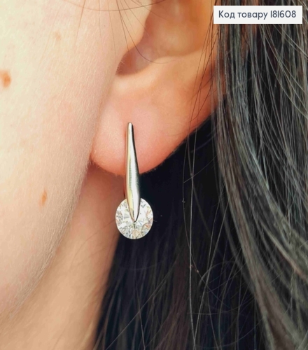 Серьги родованные с Блестящим камешком, 2см, англ. зам., Xuping  181608 фото 3