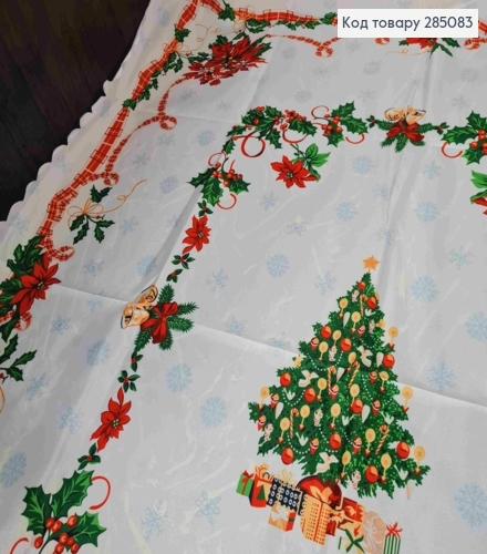 Скатерть новогодняя белая "Рождественский мотив. Снежинки. Рождественники", размер 110*150см 285083 фото 4