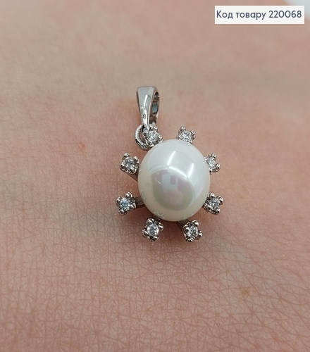 Кулон жемчужына в цветке с камушками родированое медицинское золото Xuping 18K 220068 фото 2