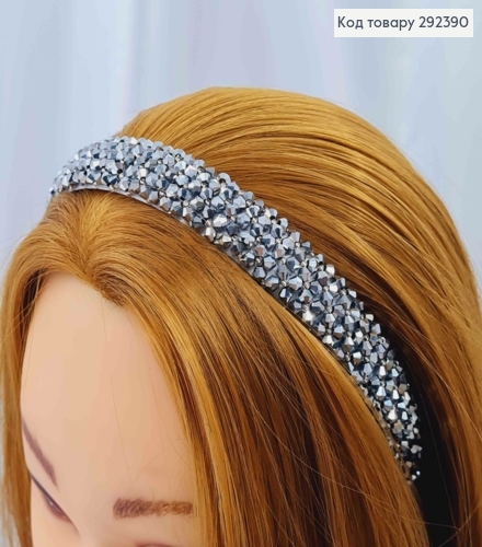 Обруч пластик, СРІБНОГО кольору,  плетений Стеклярусом, ширина 2см 292390 фото 2