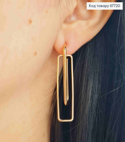 Серьги гвозди, Крючки с прямоугольной подвеской, 4,2см, Xuping 18K 117720 фото 3