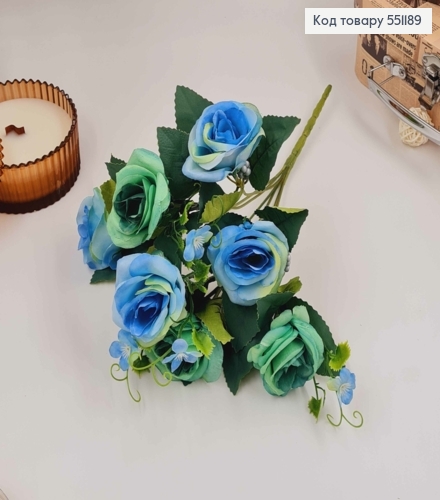 Композиция "Букет ГОЛУБЫЕ розы 7головок", высота 32см 551189 фото 2