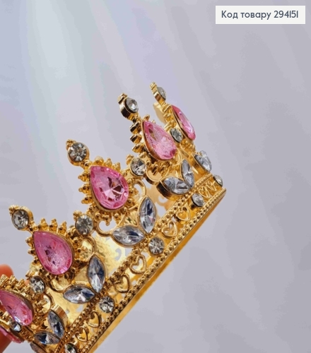 Корона под Золото, "Изысканная" с Розовыми камешками, диаметр 8см, высота 4,5см (можно на торт) 294151 фото 2
