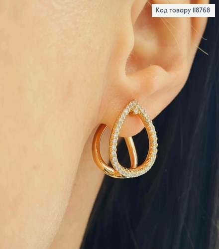 Серьги "Капелька" украшены Блестящими камешками, 1,9см, английская застежка, Xuping 18K 118768 фото 2