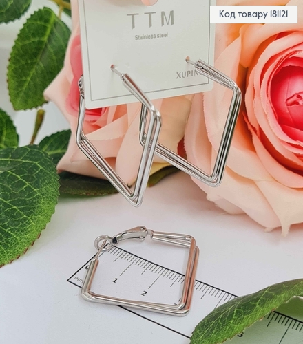 Серьги родованные, "Бриллиант", двойные, 4*3,5см, Xuping 181121 фото 2