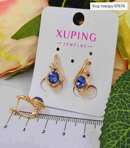Серьги "Музыка Сердца" с Фиолетовыми камнями Сваровски, 1,8см, англ. застежка, Xuping 18К 117676 фото 2