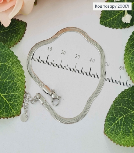 Браслет родованный, плоский снейк, дл. 20+3см, Xuping 200171 фото 2