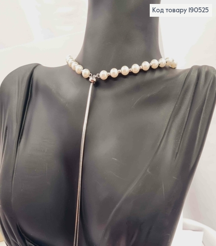 Цепочка родованная из жемчужин и золотых бусин, регулирующая длина 76см, Xuping 190525 фото 2