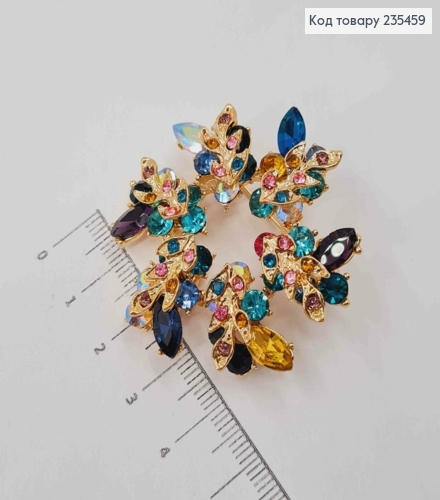 Брошь "Цветочный венчик", украшенная блестящими камнями, 4,5 см, в ассортименте 235459 фото 2