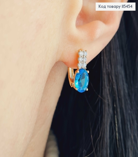 Серьги "Океан" с лазурным камешком, 1,5см. англ. зам. Xuping 18K 115454 фото 2