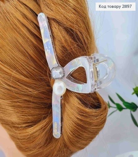 Краб пластик (акрил) "Петелька" з Бусинкою та камінчиком, 11см, Перламутрові кольори в асортименті 211197 фото 3