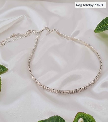Обруч металл 0,5мм, "Два ряда камней, переходящих в подвески 14см" серебряного цвета 291220 фото 2