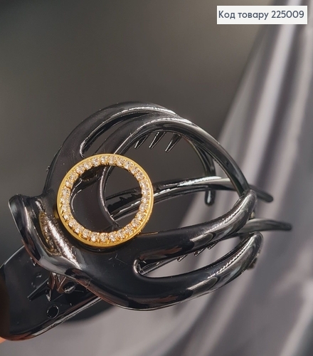 Заколка пластик боковая Праздничная с брошкой в камнях чорная,8см 225009 фото 2