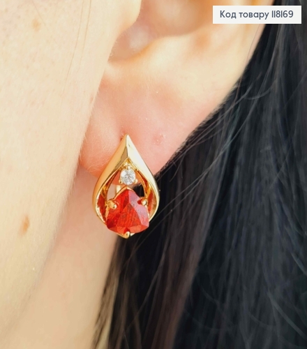 Серьги "СОФИ" с Красным камнем, 1,5см, англ. заст., Xuping 18K 118169 фото 3