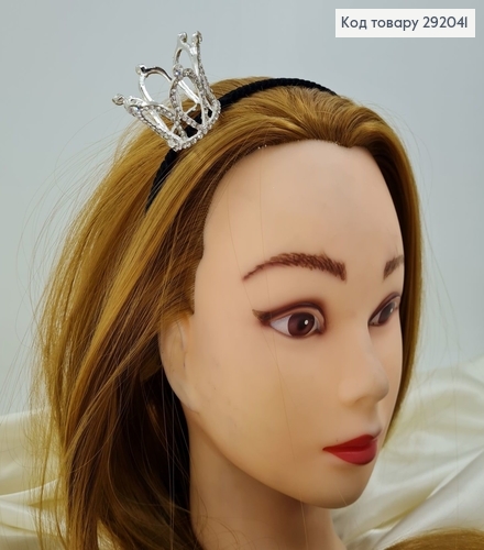 Обруч металл черный Велюр Корона 3,5 см с камнями 292041 фото 2