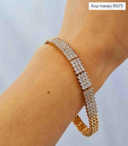 Браслет украшен Блестящими камешками в три ряда, длина 17+2см, Xuping 18К. 151273 фото 2