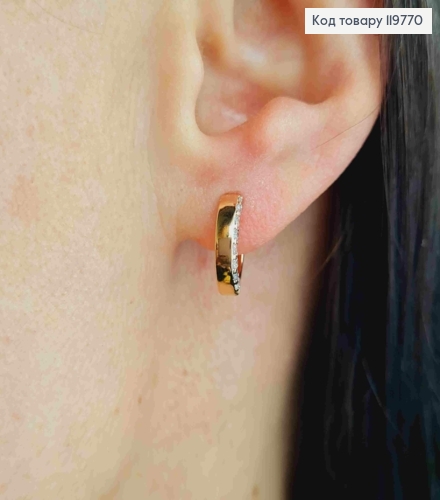 Серьги кольца украшены Блестящими камешками по краям, диаметр 1,1см, Xuping 18K 119770 фото 2