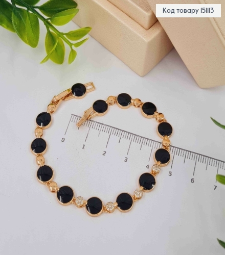 Браслет украшен Пластинками с Черной эмалью и Блестящими камешками, дл.17+2см, Xuping 18K 151113 фото 2