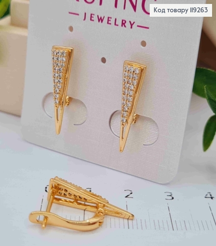 Серьги "Коготь" украшены Яркими камешками, длина 2см, английская застежка, Xuping 18K 119263 фото 2