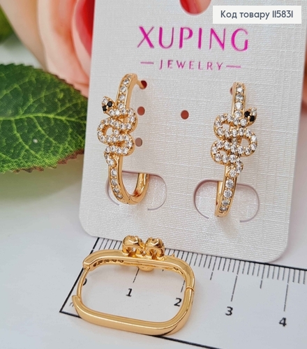 Серьги кольца 2см, "Змейка" с черными глазами, в камнях, Xuping 18K 115831 фото 2