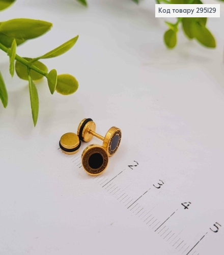 Серьги гвоздики-пусеты ВЕРСАЧЕ с Черной эмалью, лимонного цвета, 0,8см 295129 фото 3